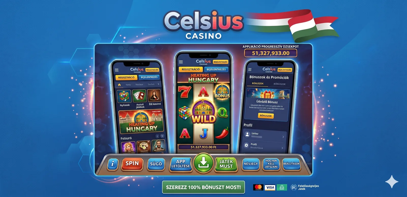 Celsius casino App mobil felület
